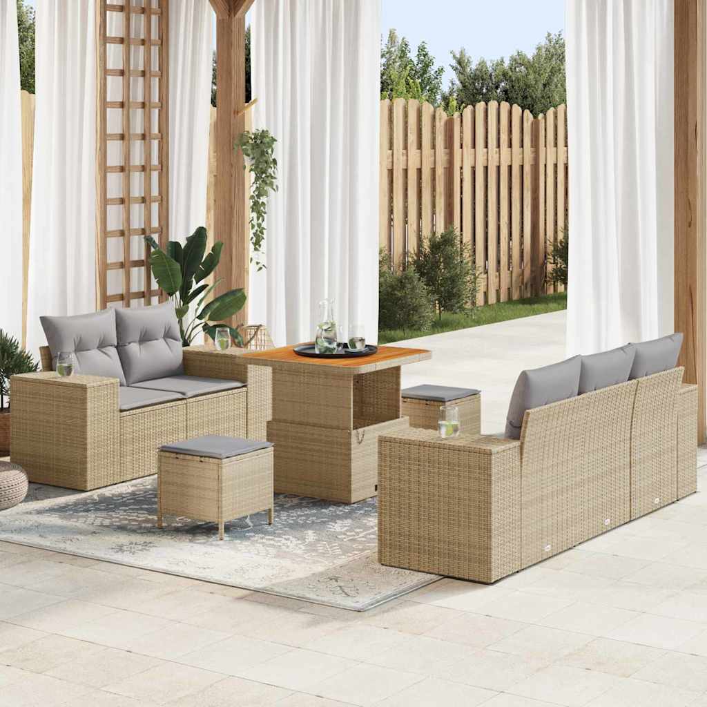 Ensemble de canapé de jardin 8 pcs Beige polyrotin - XIOS