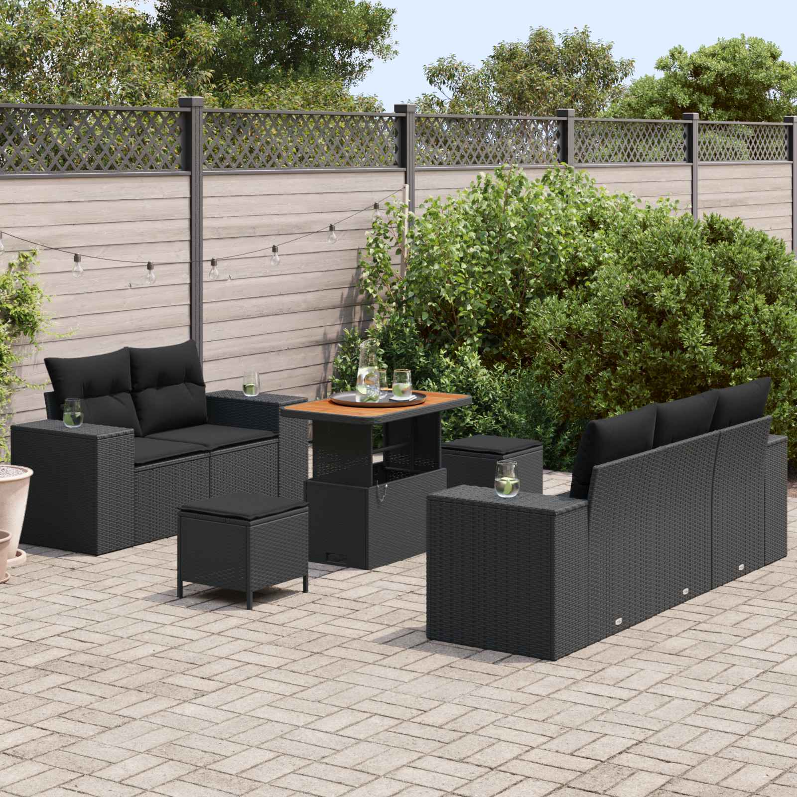 Ensemble de canapé de jardin 8 pcs Noir polyrotin