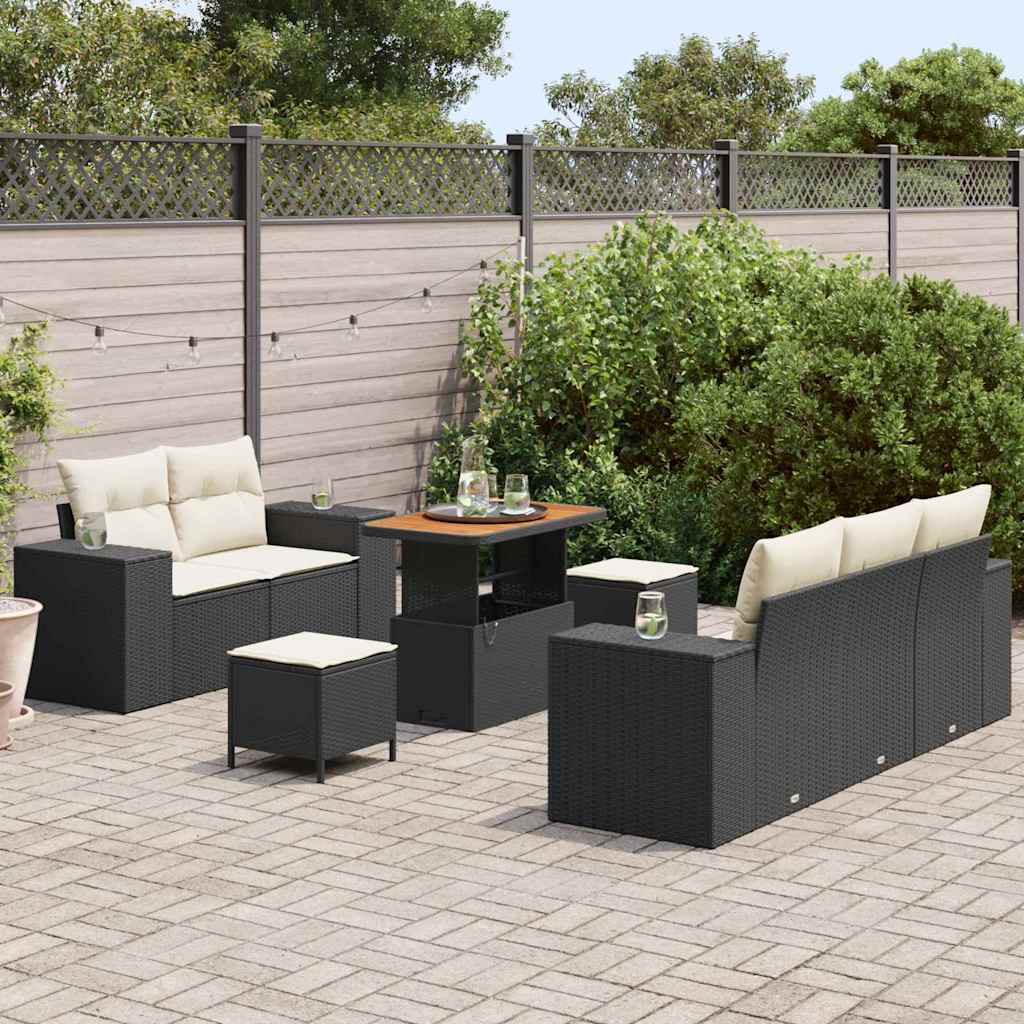 Ensemble de canapé de jardin 8 pcs Noir polyrotin - XIOS