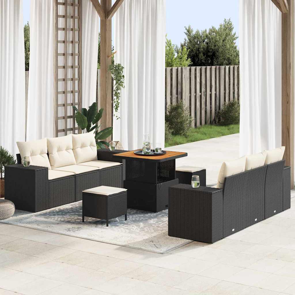 Ensemble de canapé de jardin avec coussin 9 pcs Noir Poly rotin - XIOS