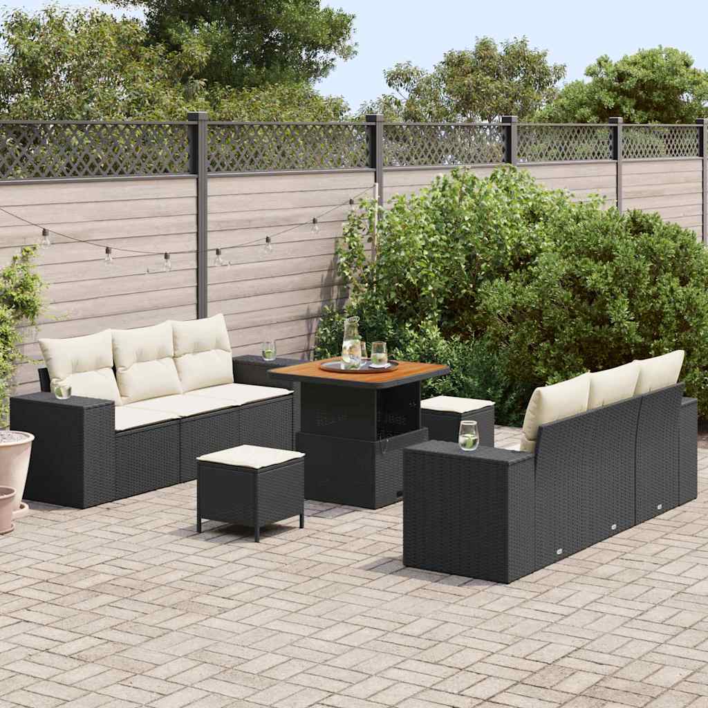 Ensemble de canapé de jardin avec coussin 9 pcs Noir Poly rotin - XIOS
