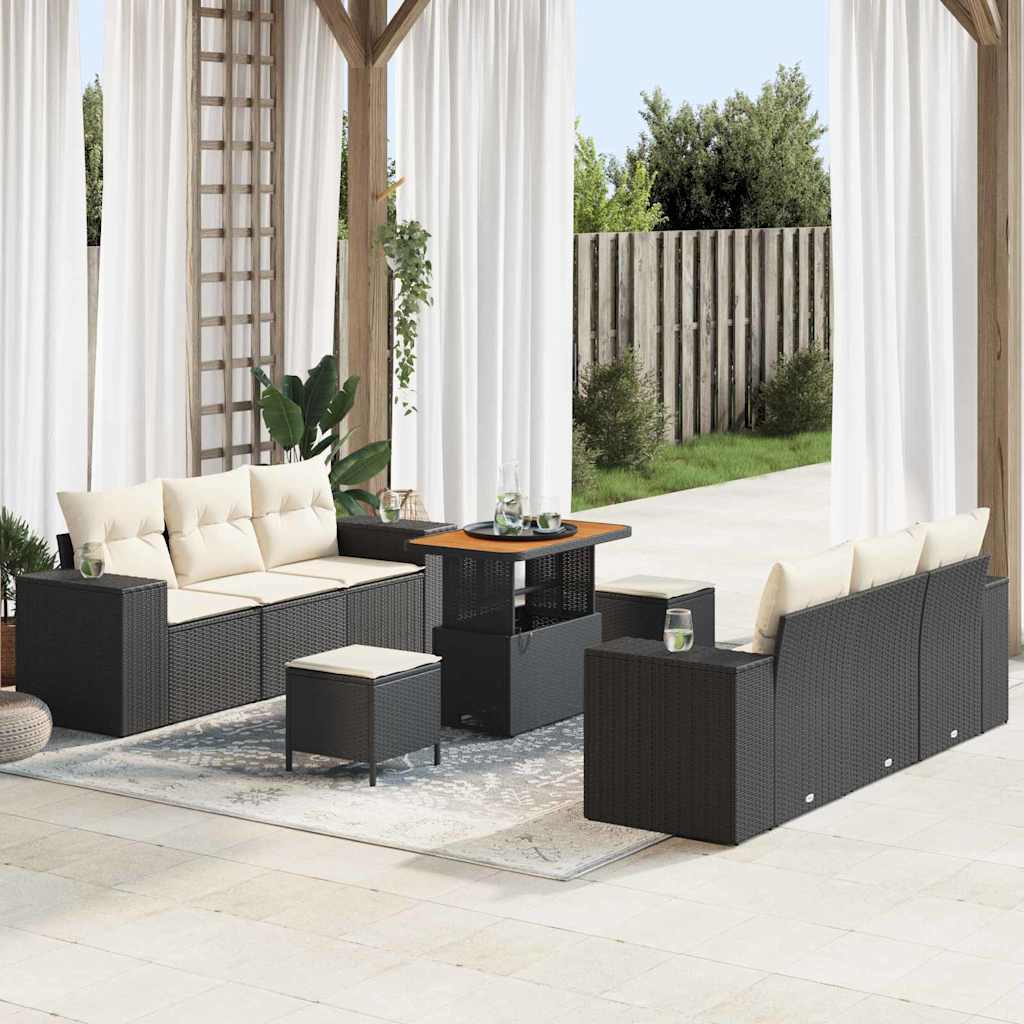 Ensemble de canapé de jardin 9 pcs Noir Poly rotin - XIOS