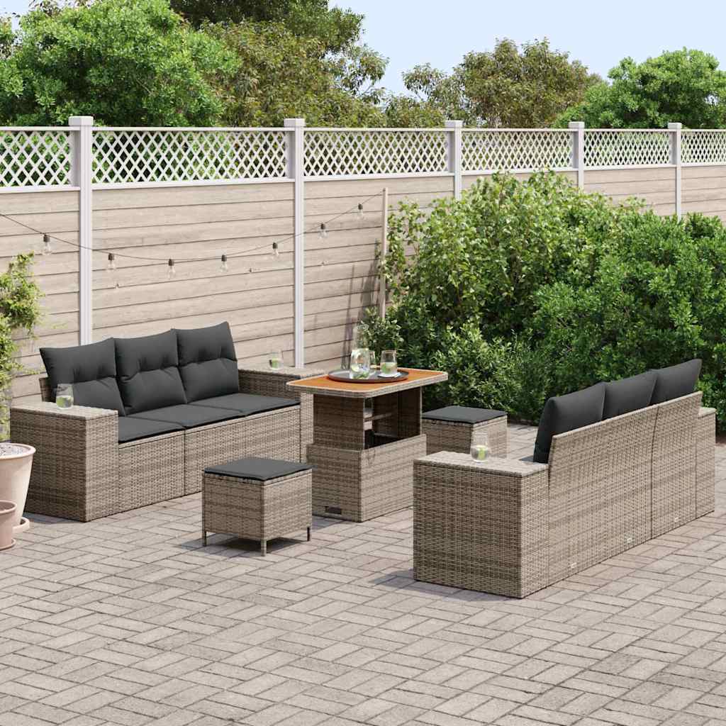 Ensemble de canapé de jardin 9 pcs Gris Poly rotin - XIOS