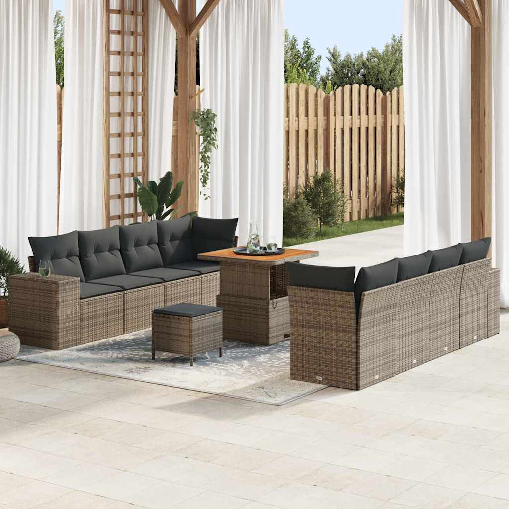 Ensemble de canapé de jardin avec coussin 11 pcs Gris polyrotin - XIOS