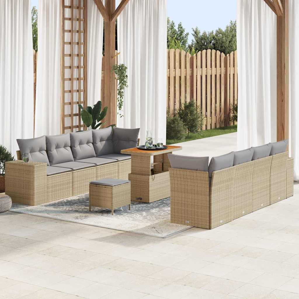 Ensemble de canapé de jardin 11 pcs Beige polyrotin - XIOS
