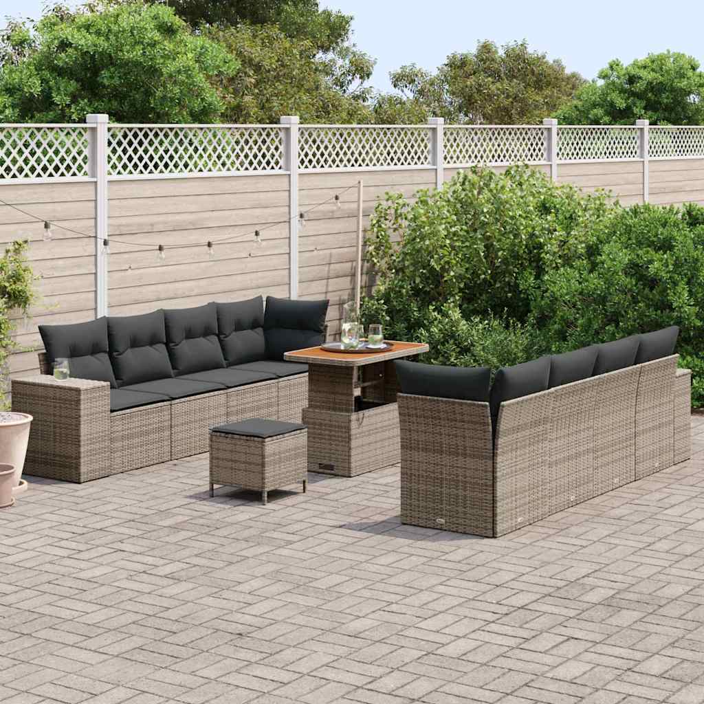 Ensemble de canapé de jardin avec coussin 11 pcs Gris polyrotin - XIOS