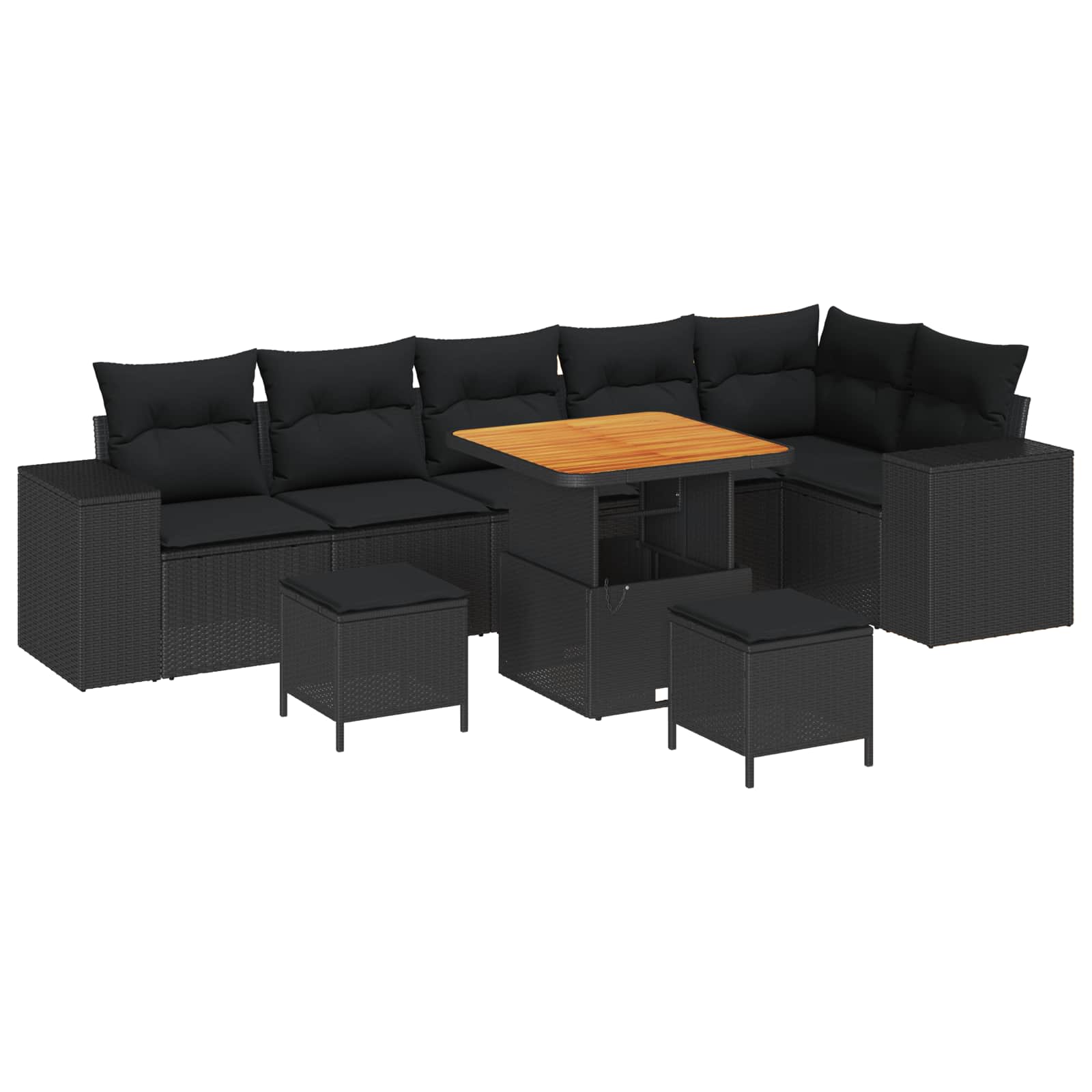 Ensemble de canapé de jardin avec coussin 9 pcs Noir polyrotin - XIOS