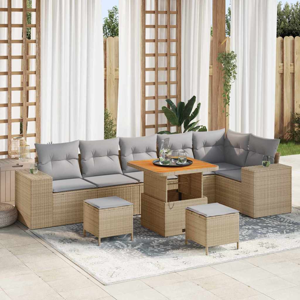 Ensemble de canapé de jardin avec coussin 9 pcs Beige polyrotin - XIOS