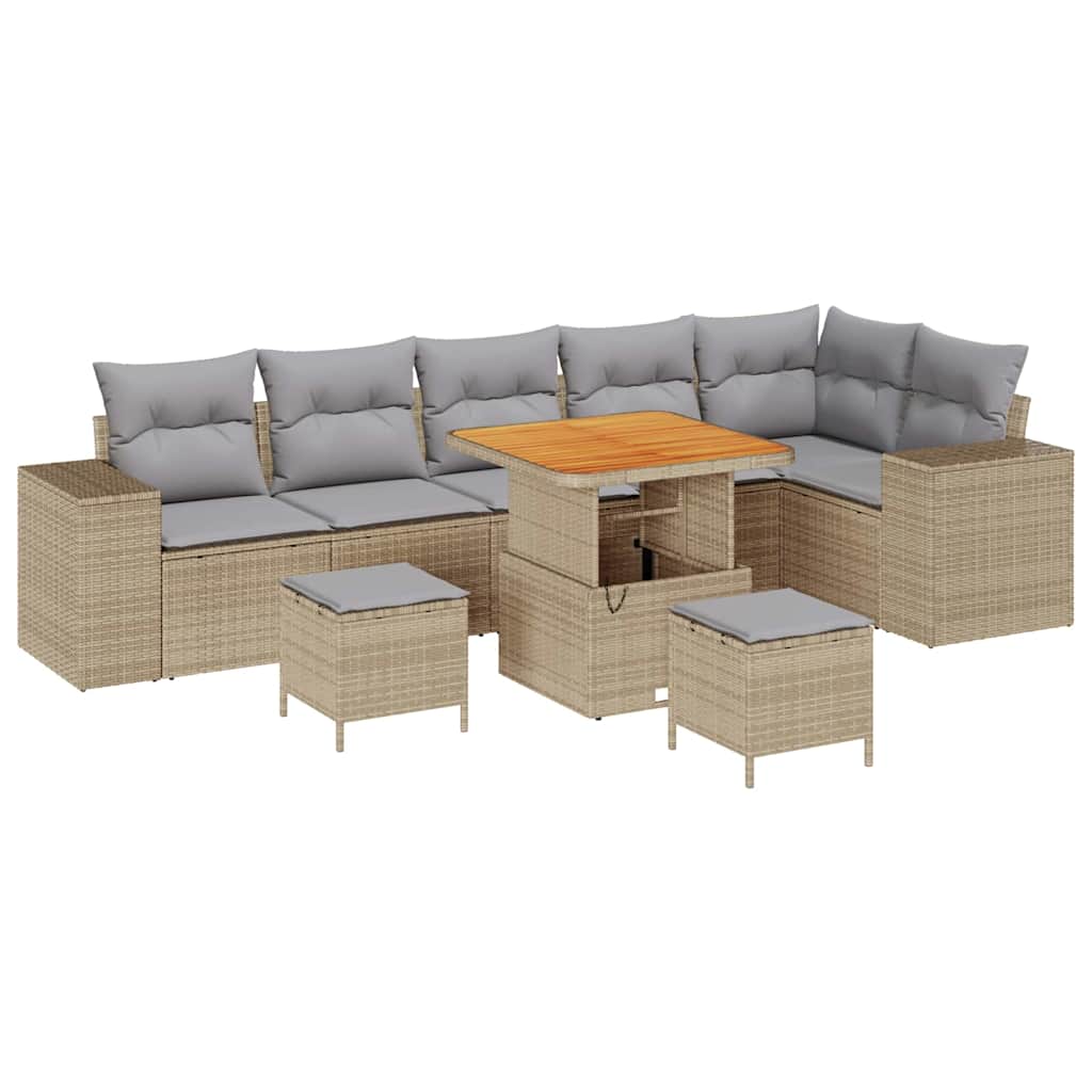 Ensemble de canapé de jardin avec coussin 9 pcs Beige polyrotin - XIOS