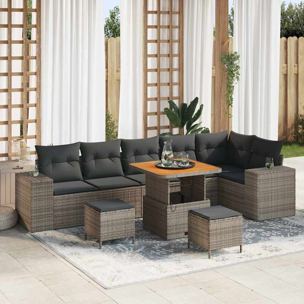 Ensemble de canapé de jardin avec coussin 9 pcs Gris polyrotin - XIOS