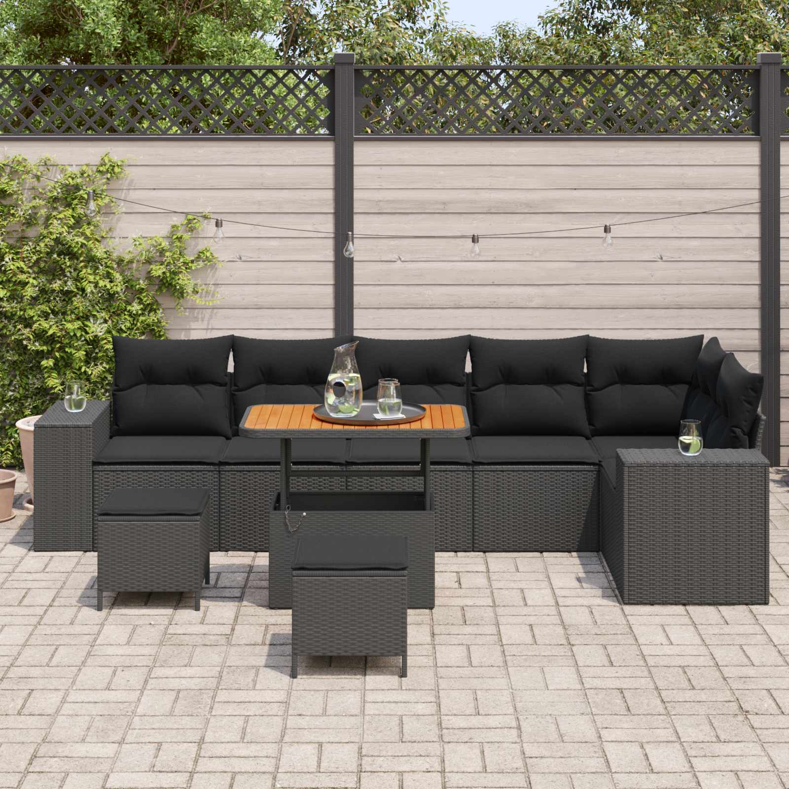 Ensemble de canapé de jardin avec coussin 9 pcs Noir polyrotin - XIOS