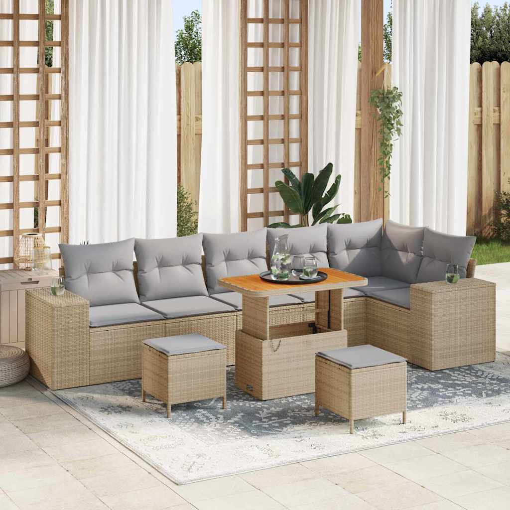 Ensemble de canapé de jardin avec coussin 9 pcs Beige polyrotin - XIOS