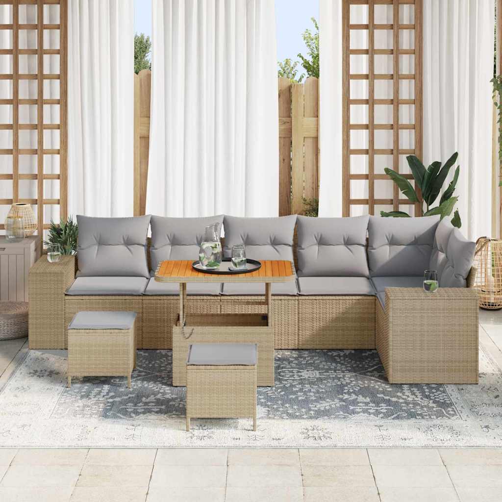 Ensemble de canapé de jardin avec coussin 9 pcs Beige polyrotin - XIOS