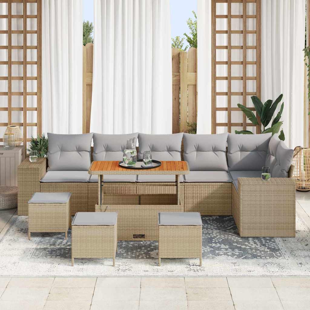 Ensemble de canapé de jardin 10 pcs Beige polyrotin