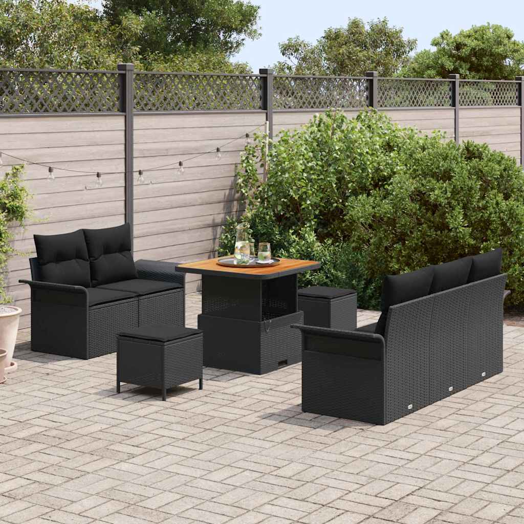 Ensemble de canapé de jardin 8 pc Noir polyrotin