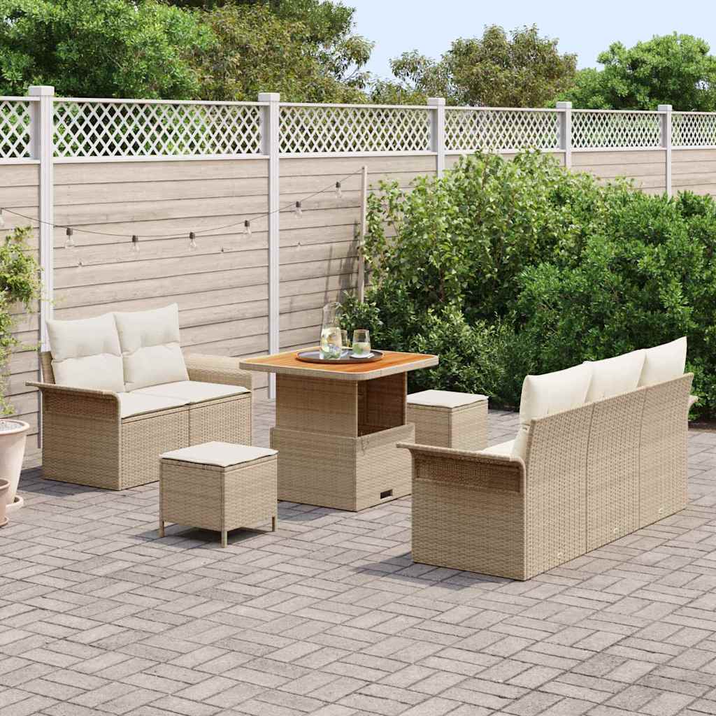 Ensemble de canapé de jardin avec coussin 8 pcs Beige polyrotin