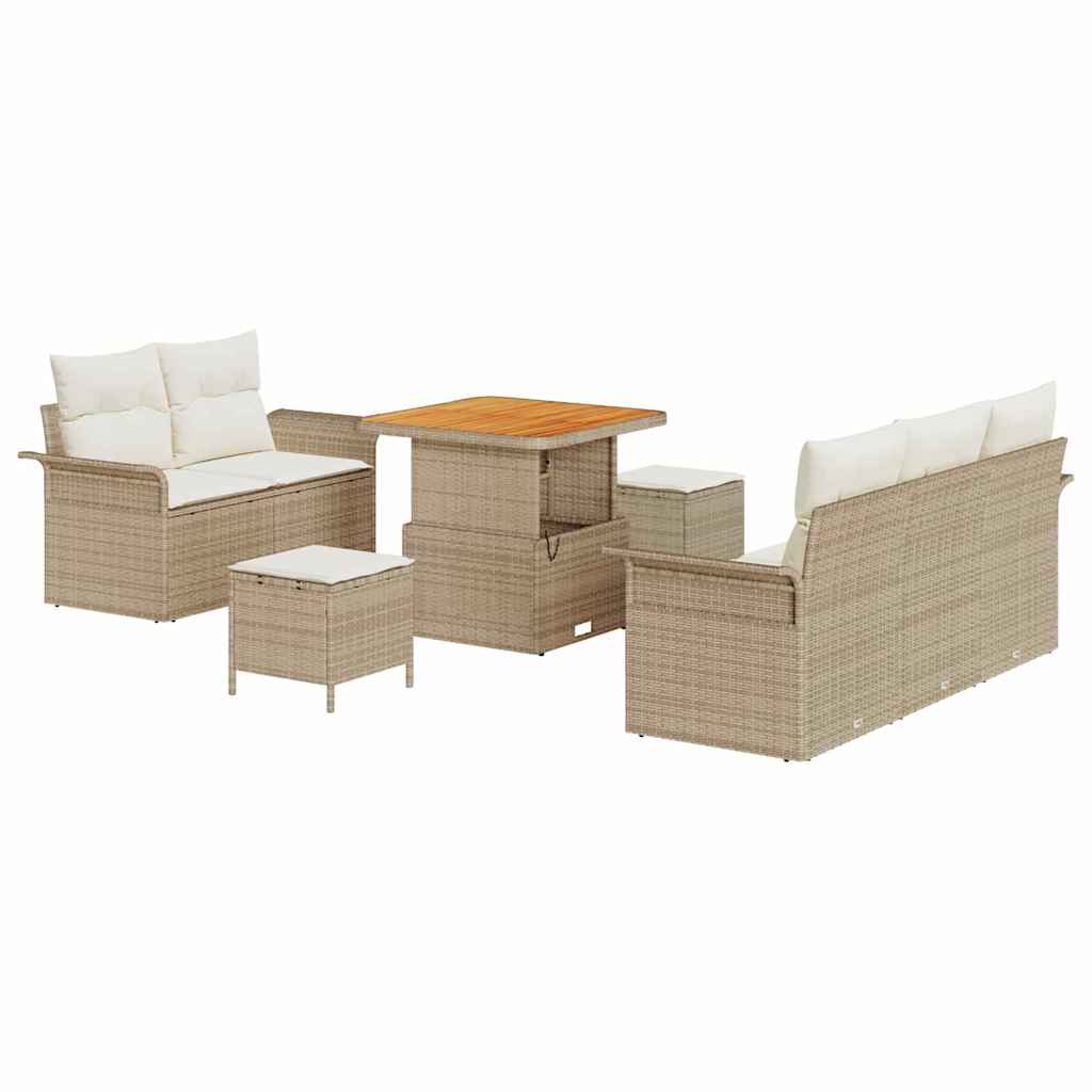 Ensemble de canapé de jardin avec coussin 8 pcs Beige polyrotin