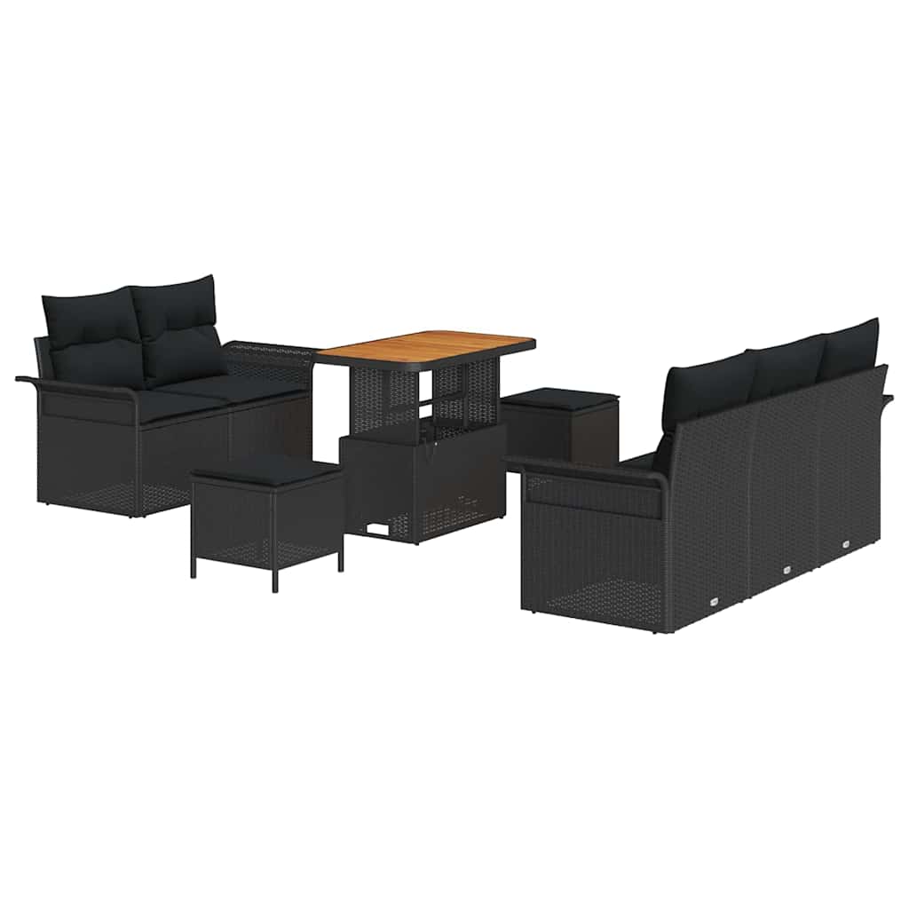 Ensemble de canapé de jardin 8 pc Noir polyrotin