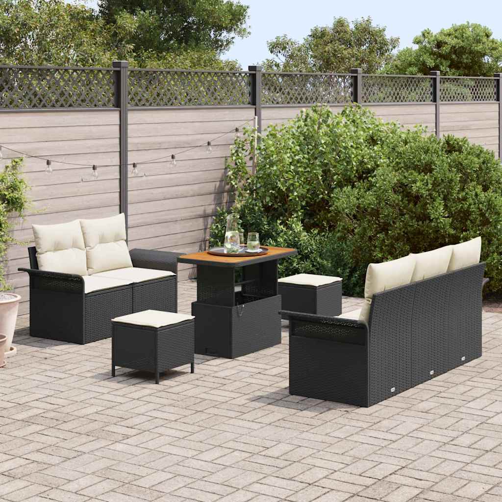 Ensemble de canapé de jardin avec coussin 8 pcs Noir polyrotin - XIOS