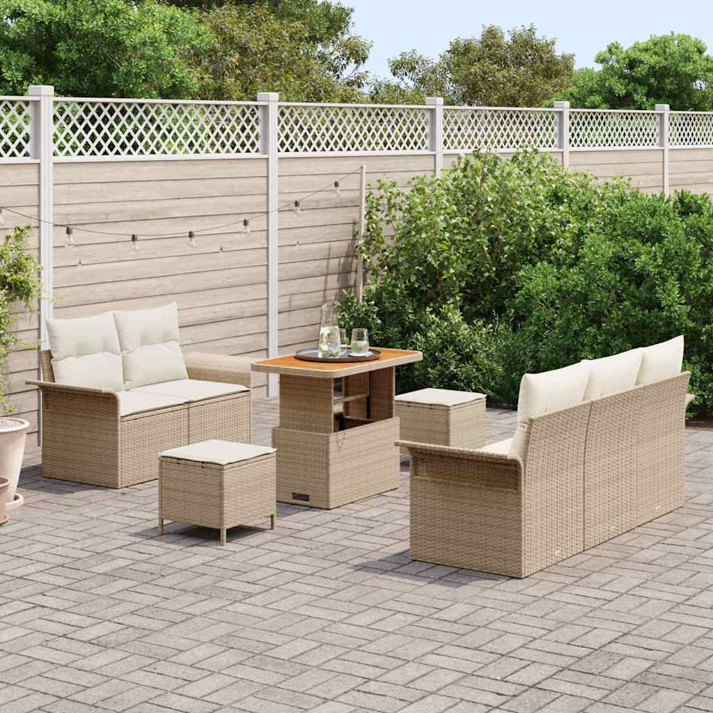Ensemble de canapé de jardin avec coussin 8 pcs Beige polyrotin