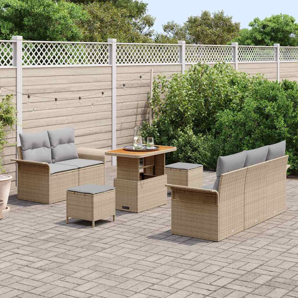 Ensemble de canapé de jardin avec coussin 8 pcs Beige polyrotin - XIOS