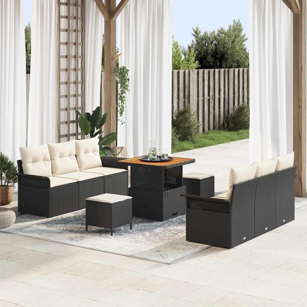 Ensemble de canapé de jardin avec coussin 9 pcs Noir polyrotin - XIOS