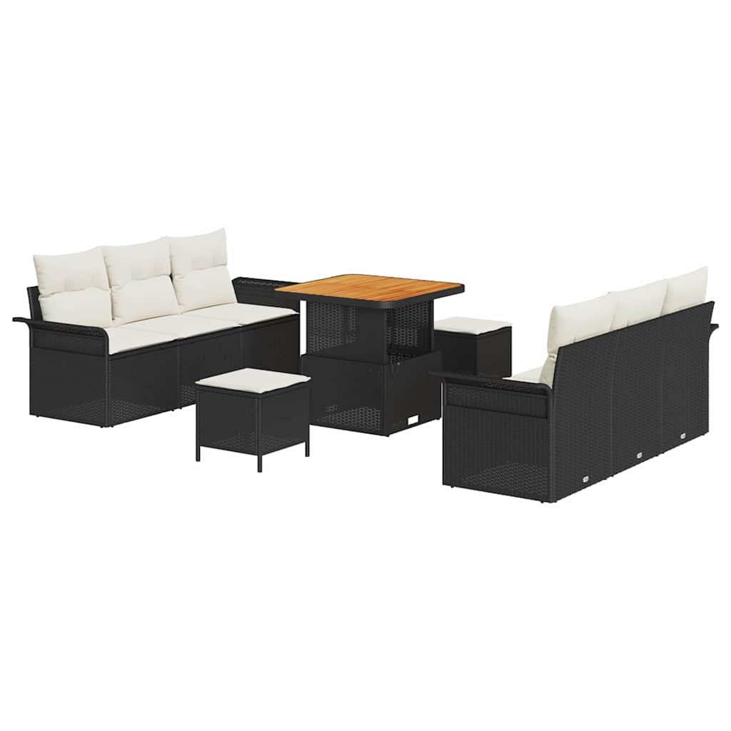 Ensemble de canapé de jardin avec coussin 9 pcs Noir polyrotin - XIOS