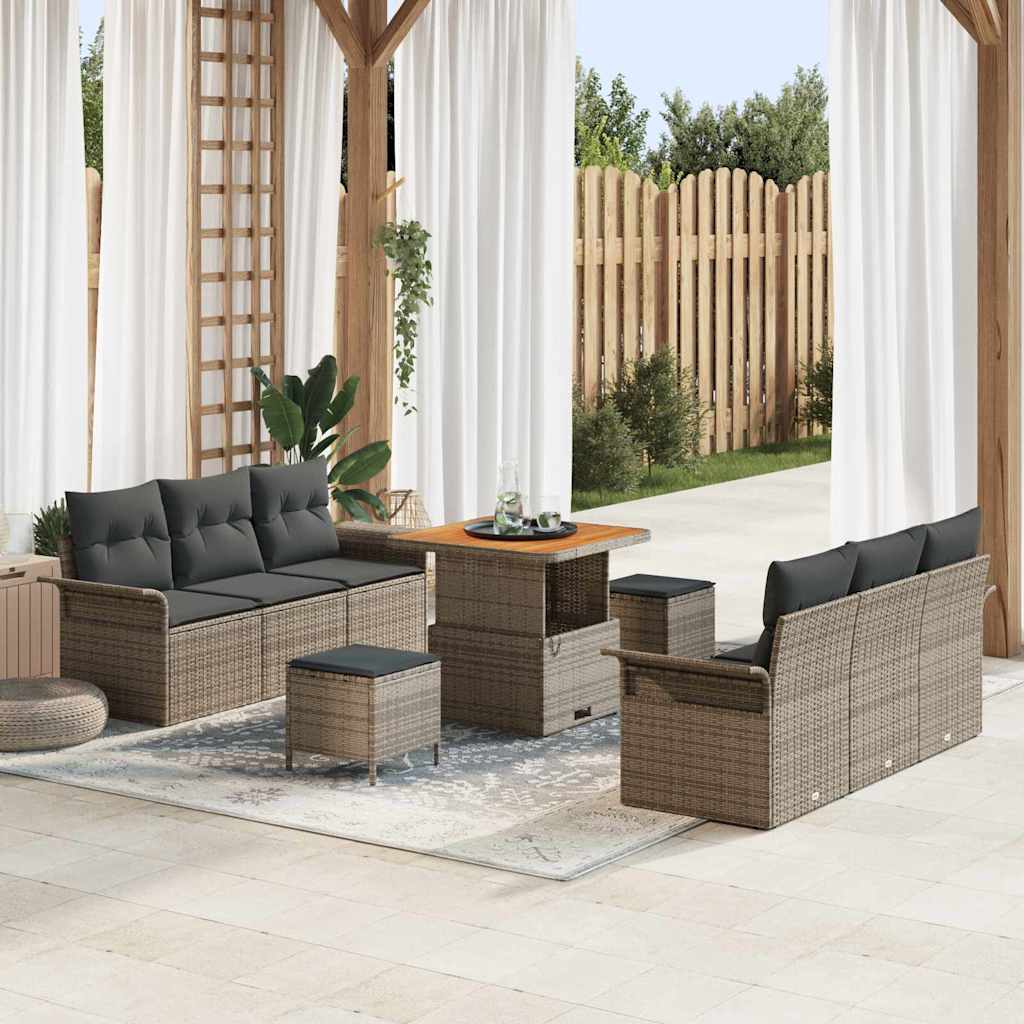 Ensemble de canapé de jardin avec coussin 9 pcs Gris polyrotin - XIOS