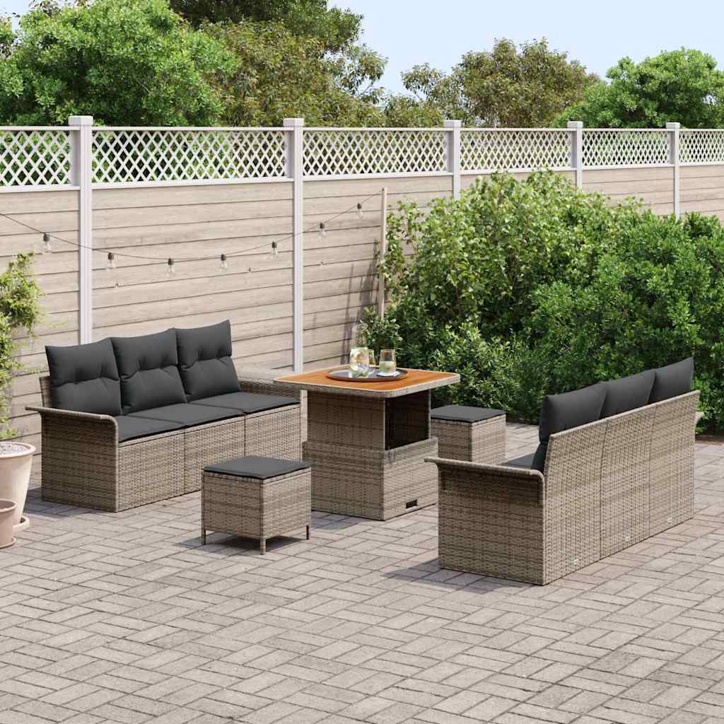Ensemble de canapé de jardin avec coussin 9 pcs Gris polyrotin - XIOS
