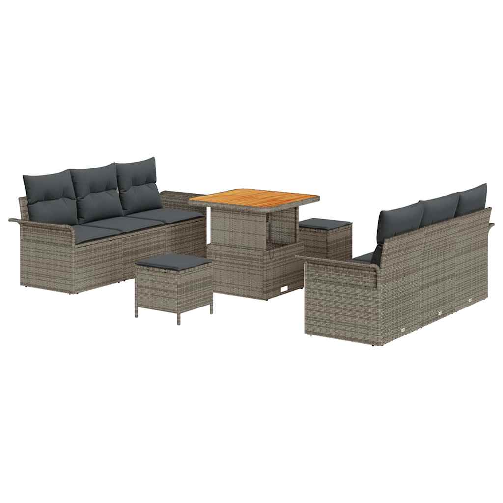 Ensemble de canapé de jardin avec coussin 9 pcs Gris polyrotin - XIOS
