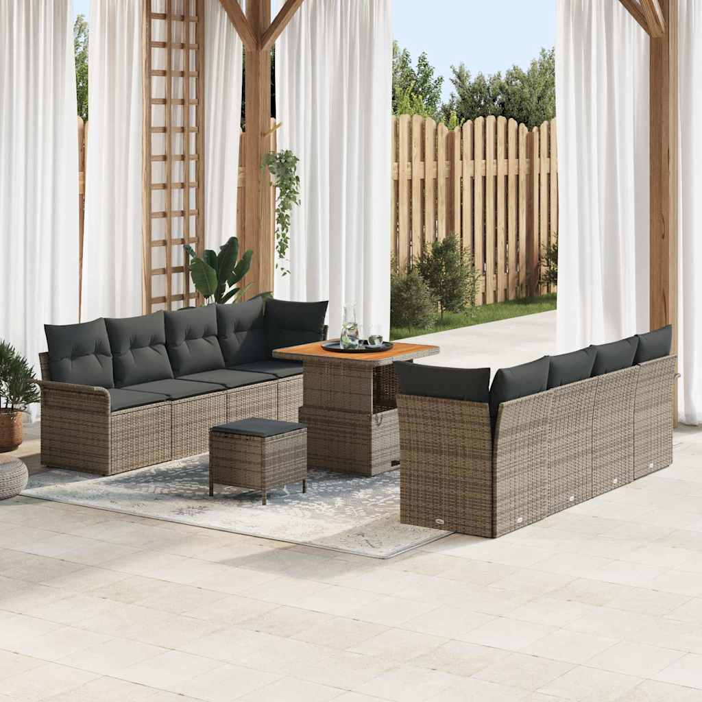 Ensemble de canapé de jardin avec coussin 11 pcs Gris polyrotin - XIOS