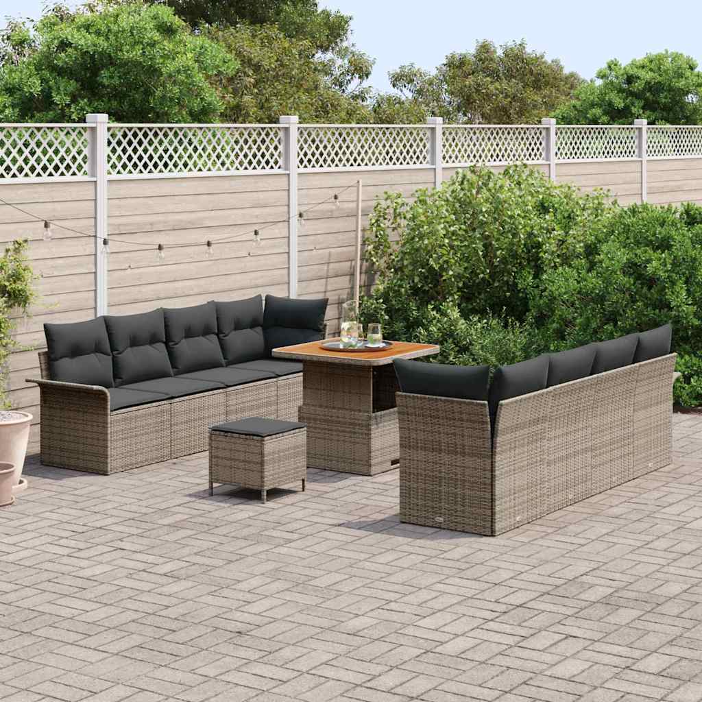 Ensemble de canapé de jardin avec coussin 11 pcs Gris polyrotin - XIOS
