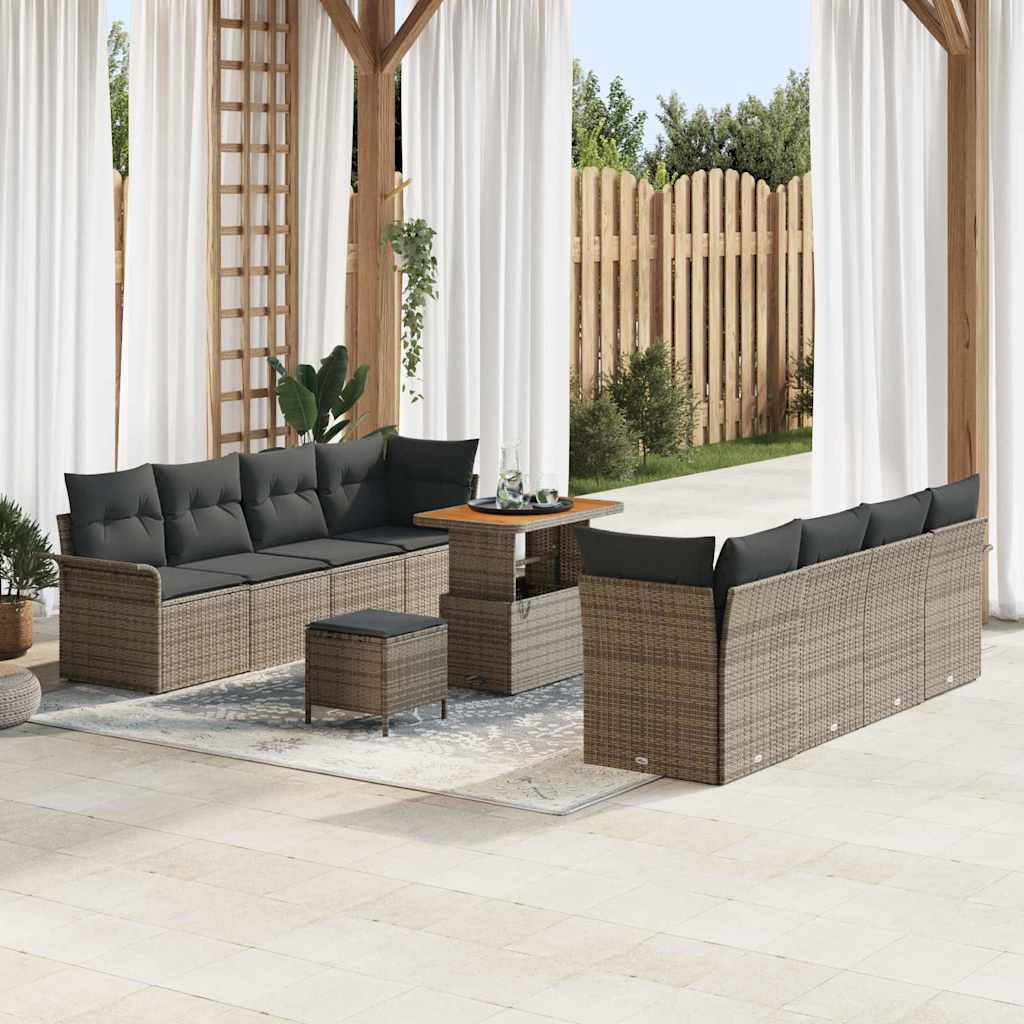 Ensemble de canapé de jardin avec coussin 11 pcs Gris polyrotin - XIOS