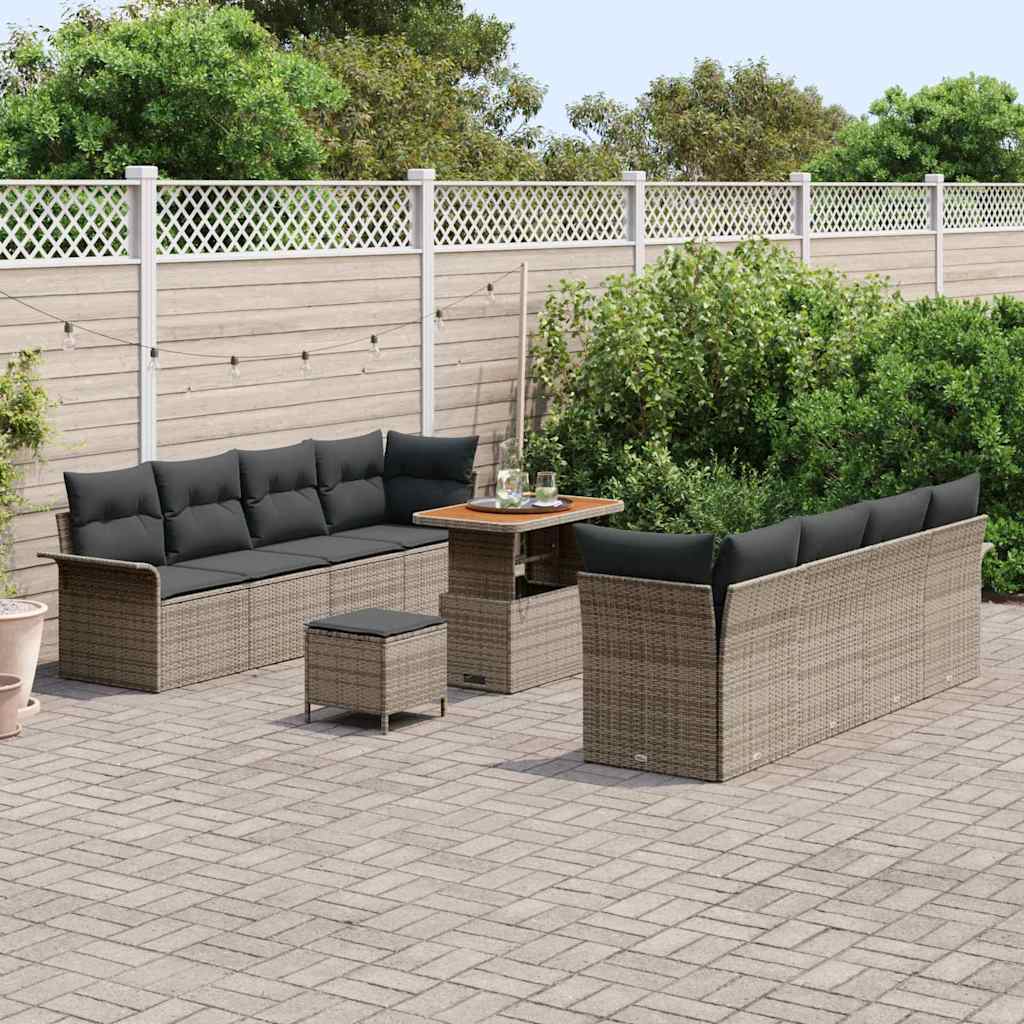 Ensemble de canapé de jardin avec coussin 11 pcs Gris polyrotin - XIOS