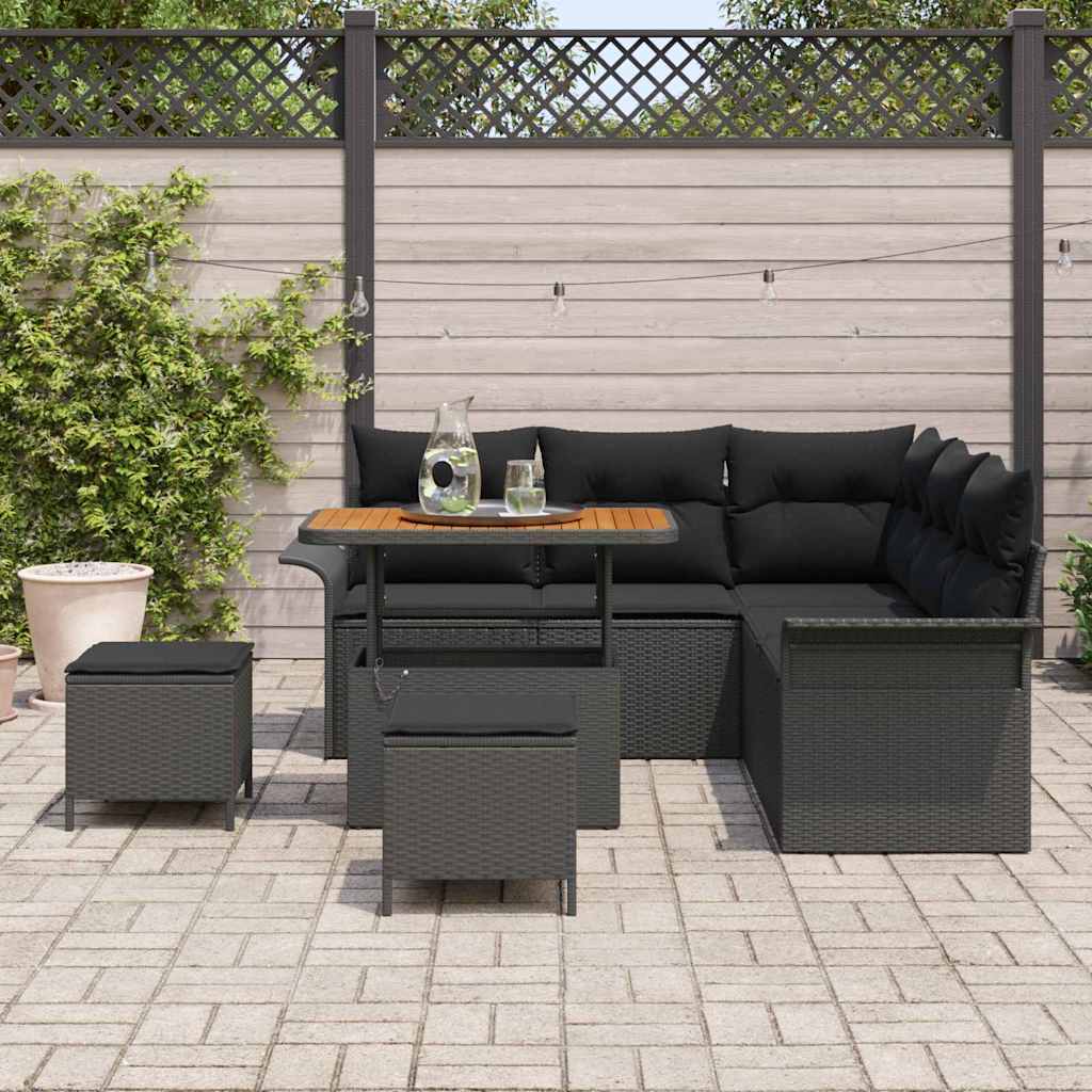 Ensemble de canapé de jardin 8 pc Noir polyrotin