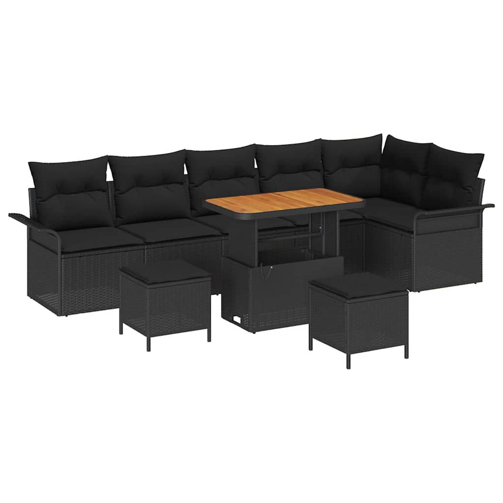 Ensemble de canapé de jardin avec coussin 9 pcs Noir polyrotin - XIOS