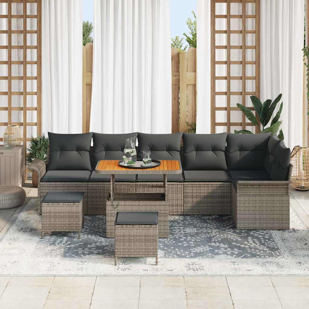 Ensemble de canapé de jardin avec coussin 9 pcs Gris polyrotin - XIOS