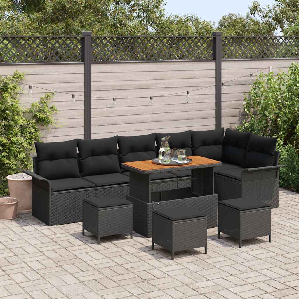 Ensemble de canapé de jardin avec coussin 10 pcs Noir polyrotin - XIOS