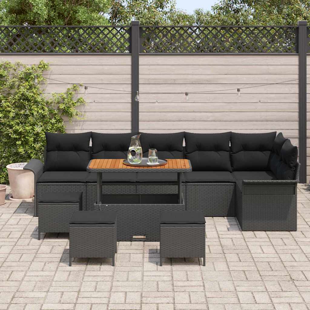 Ensemble de canapé de jardin avec coussin 10 pcs Noir polyrotin - XIOS