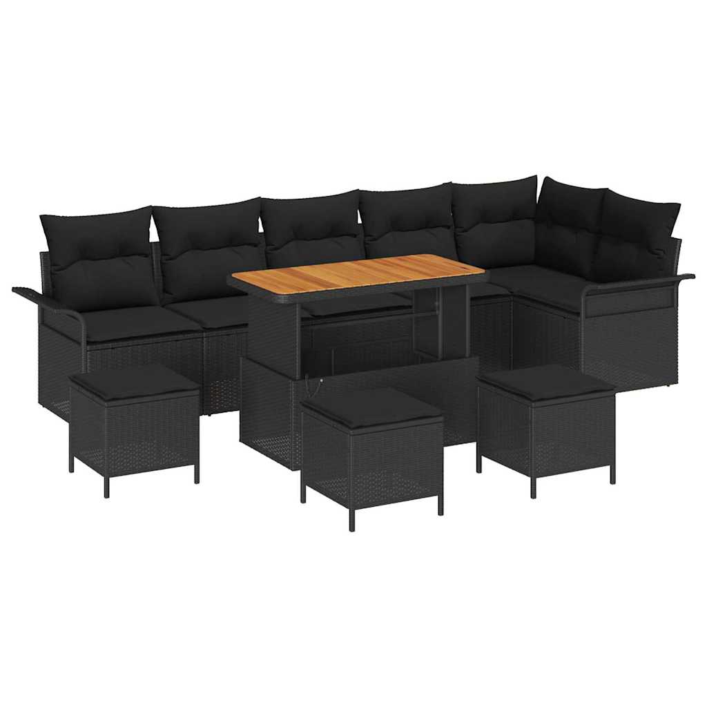 Ensemble de canapé de jardin avec coussin 10 pcs Noir polyrotin - XIOS