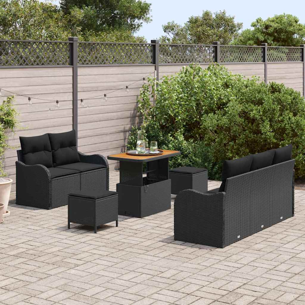 Ensemble de canapé de jardin 8 pc Noir polyrotin