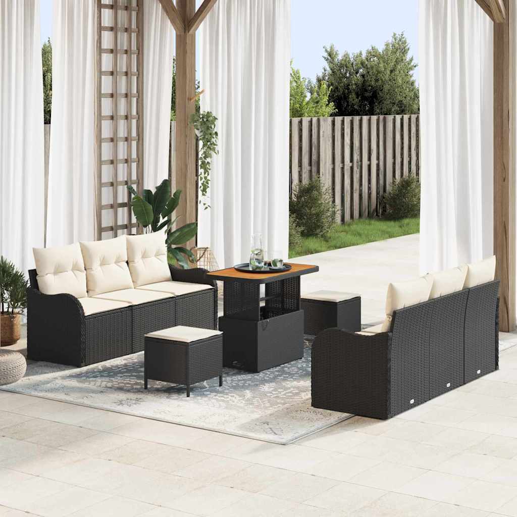 Ensemble de canapé de jardin avec coussin 9 pcs Noir polyrotin - XIOS