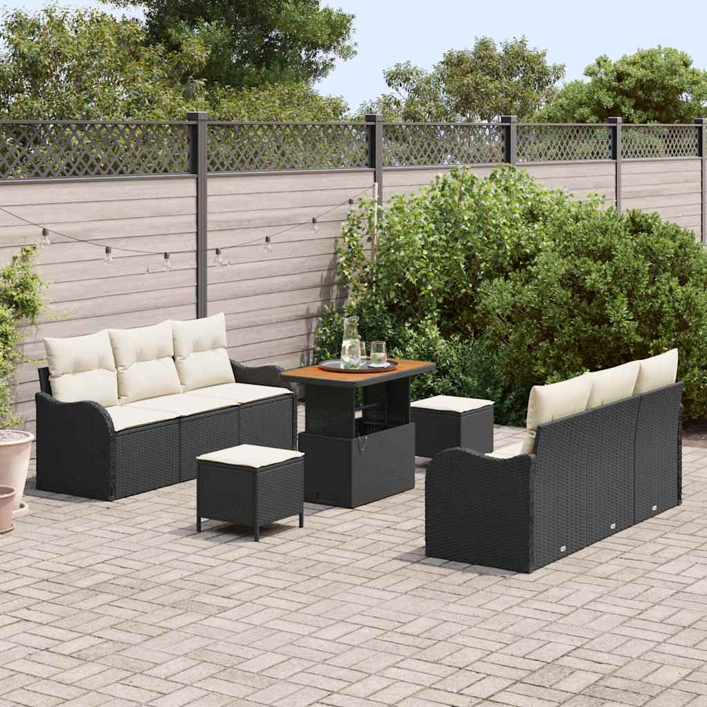 Ensemble de canapé de jardin avec coussin 9 pcs Noir polyrotin - XIOS