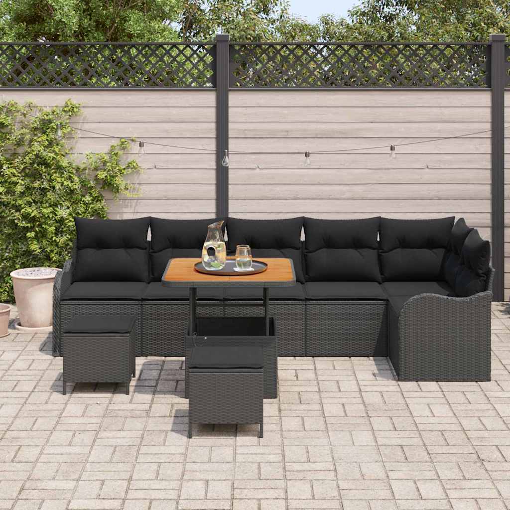 Ensemble de canapé de jardin avec coussin 9 pcs Noir polyrotin - XIOS