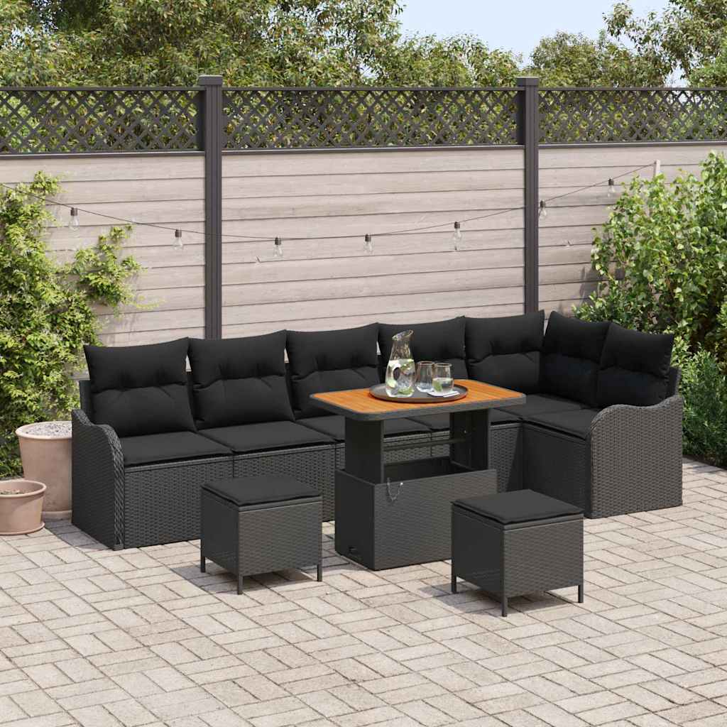 Ensemble de canapé de jardin avec coussin 9 pcs Noir polyrotin - XIOS
