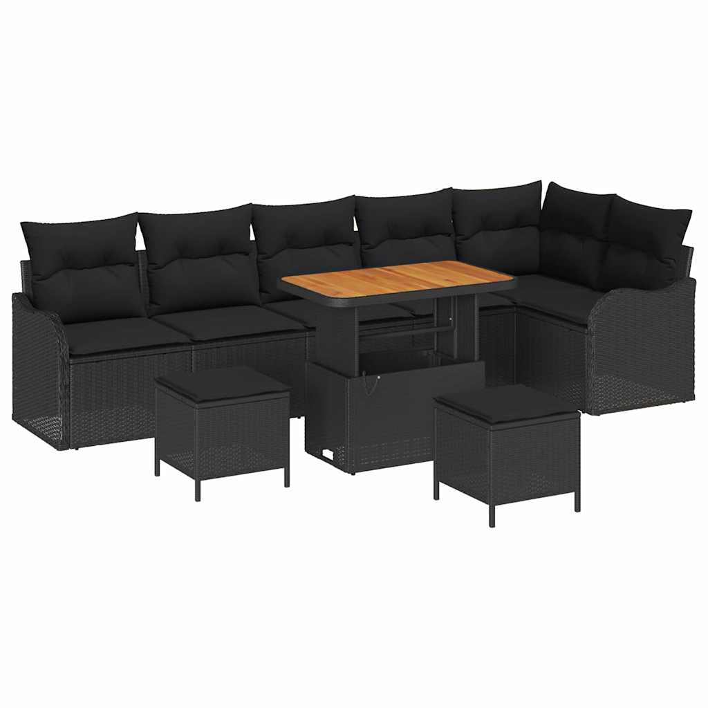 Ensemble de canapé de jardin avec coussin 9 pcs Noir polyrotin - XIOS