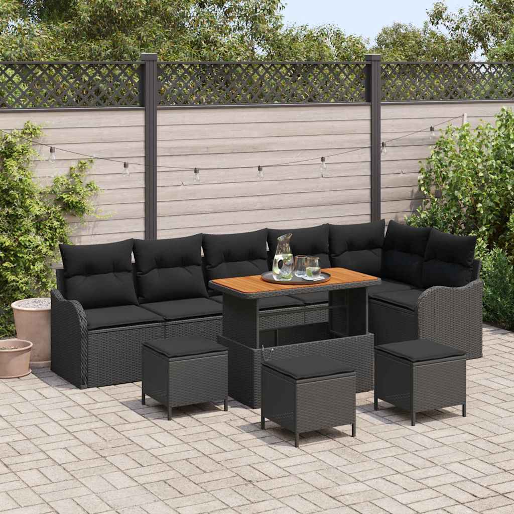 Ensemble de canapé de jardin avec coussin 10 pcs Noir polyrotin - XIOS