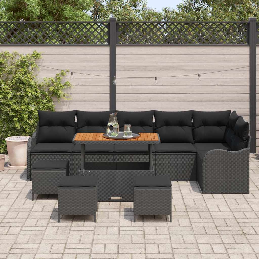 Ensemble de canapé de jardin avec coussin 10 pcs Noir polyrotin - XIOS