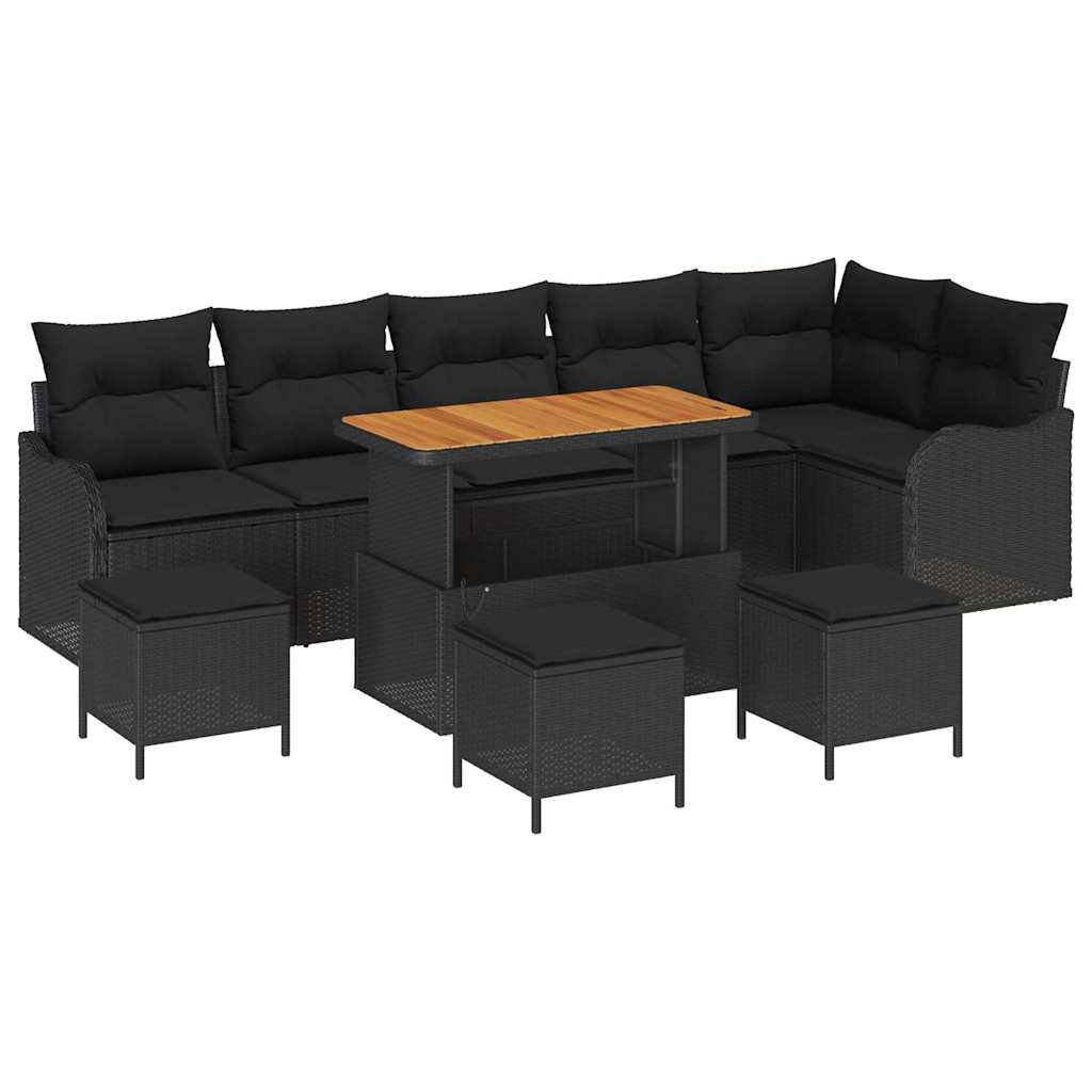 Ensemble de canapé de jardin avec coussin 10 pcs Noir polyrotin - XIOS