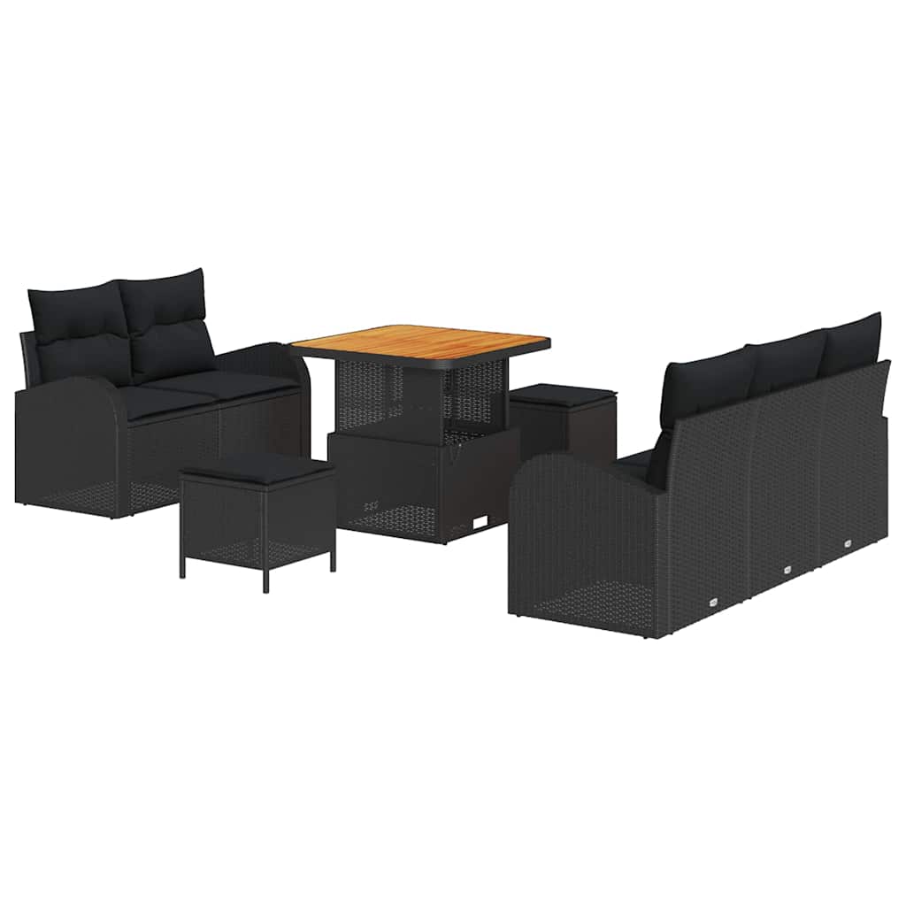 Ensemble de canapé de jardin 8 pc Noir polyrotin